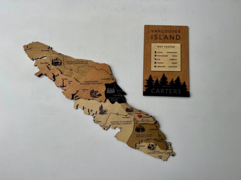 Vancouver Island Wooden Map, 3D Wood Wall Art, Personalized Home Pin, Housewarming Gift