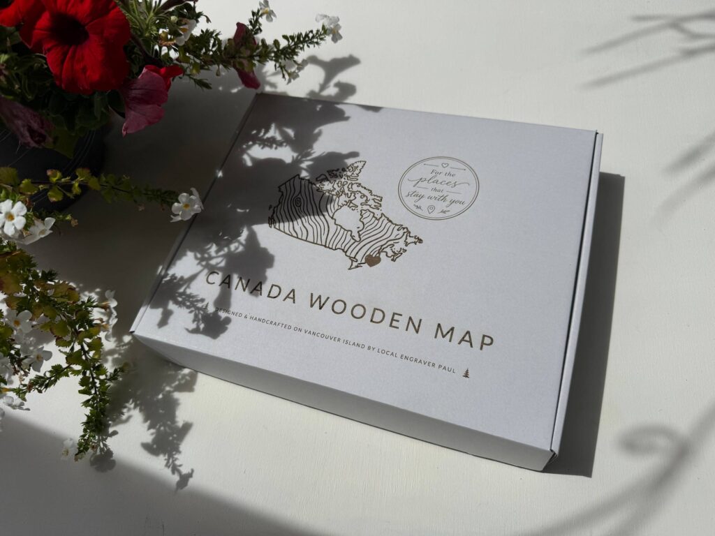 Canada wooden map art in a gift-ready box — a place, a memory, and a story to keep.
